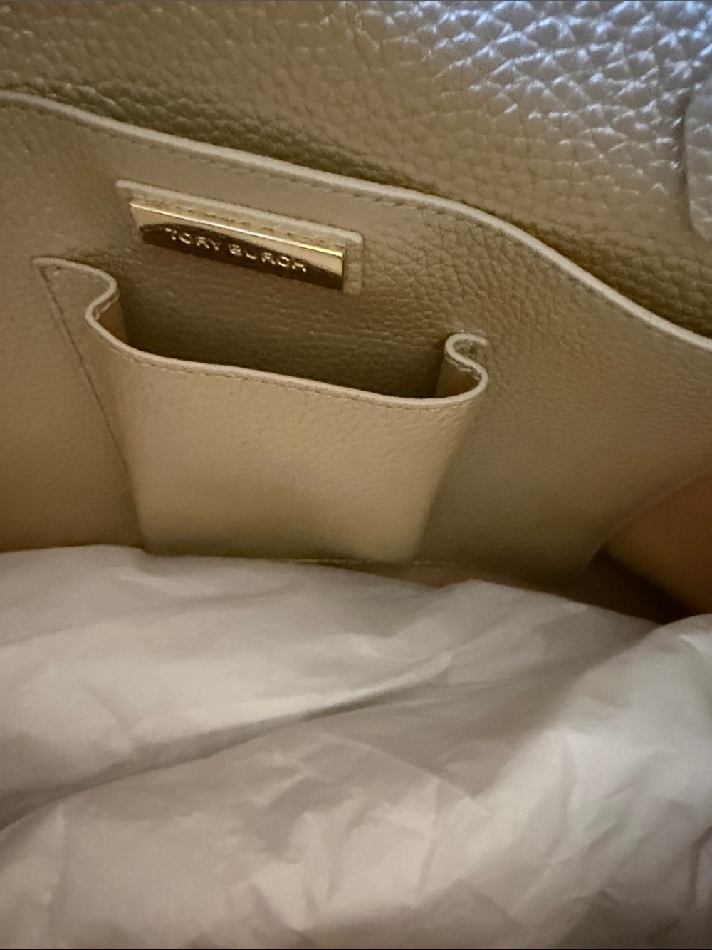 Brand new!!! Tory Burch Metallic Champagne Pebbled Leather Tote - Picture 6 of 11